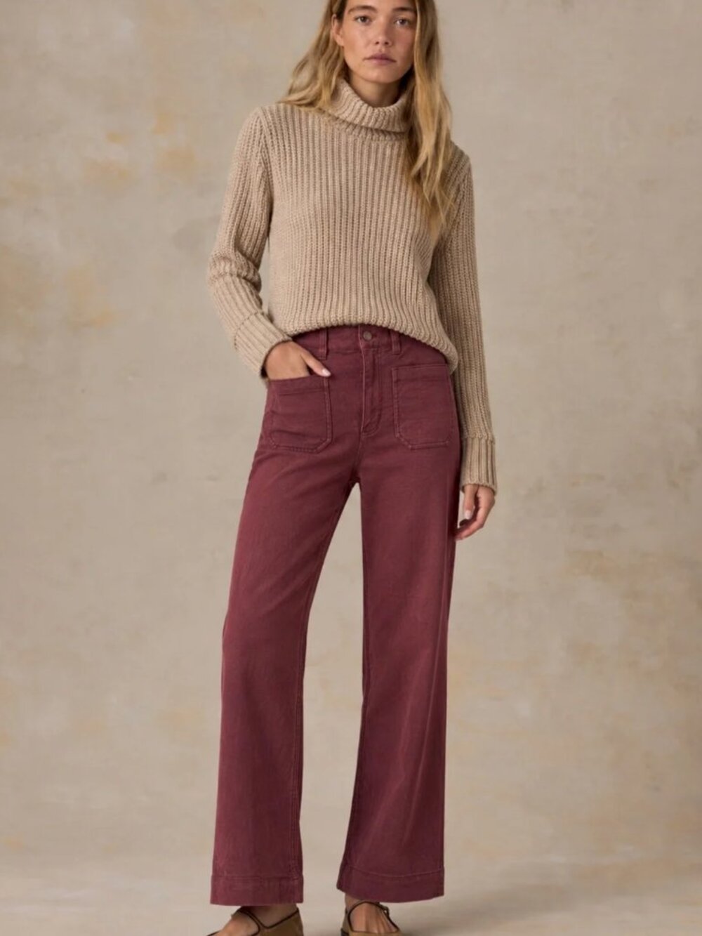 Faherty Stretch Terry Knit Denim Patch Pocket Pants in Catawba Grape
